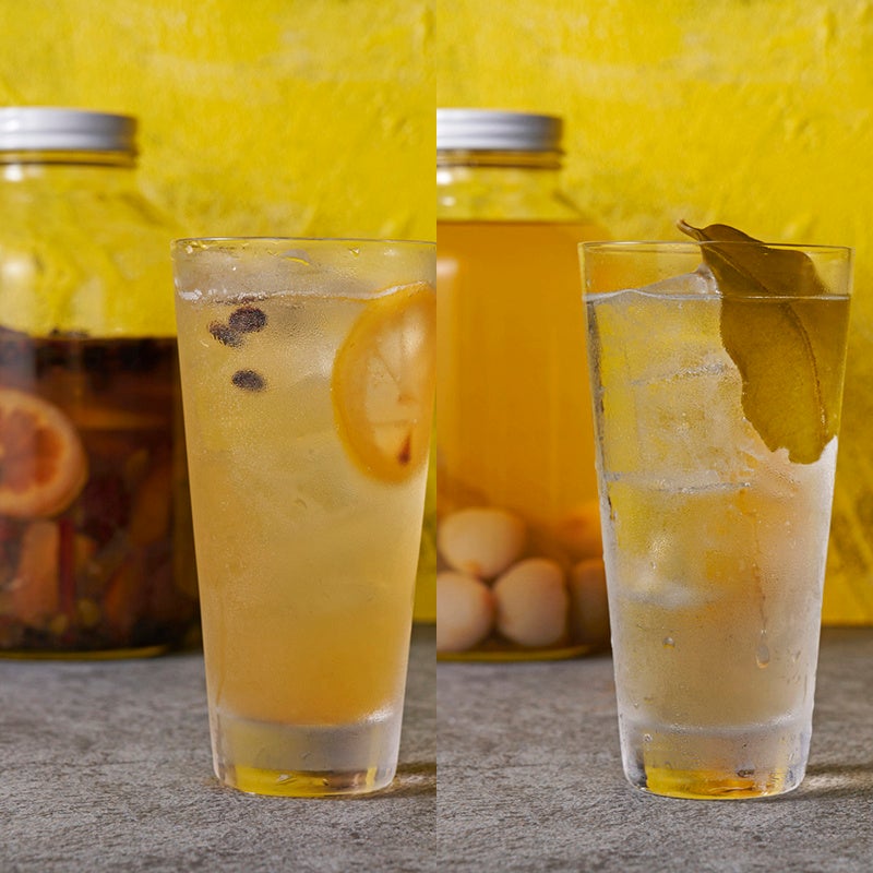 左：自家製ベトナム式 コーラサワー 　右：バイマックルとライチのサワー