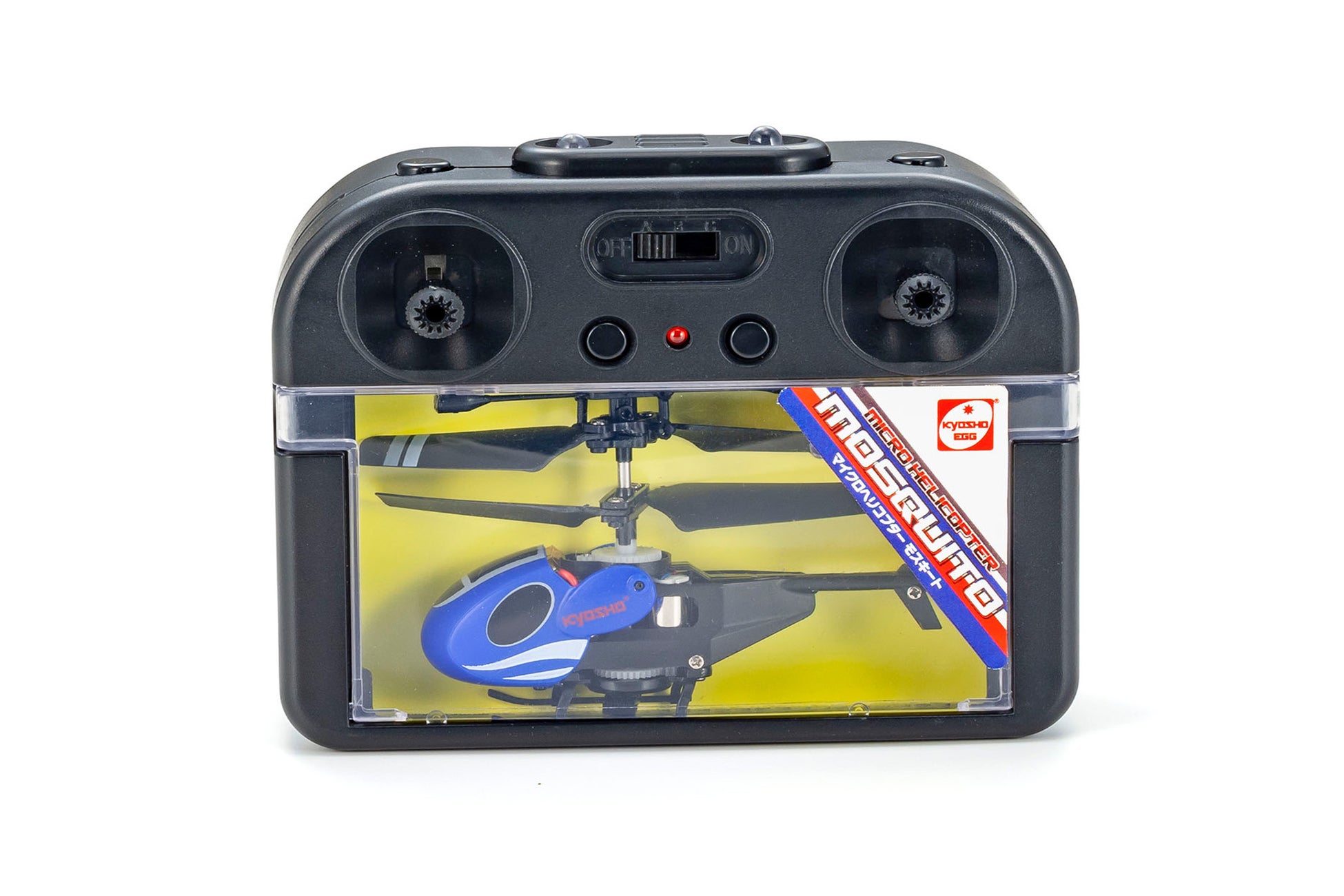 京商株式会社 京商エッグブランドからマイクロヘリコプター 「モスキート」を 発売 6 完全新設計の送信機(コントローラー)。操作が直感的に行える2本スティック+ボタン式に加えて軽量仕上げのため、子どもから大人までストレスなく操作できる。コンパクトな機体はプロペラを装着したまま送信機に格納可能。これで保管が簡単になり、持ち運びもイージー。