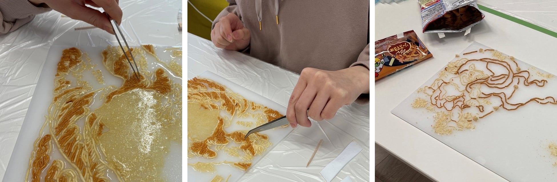 ベビースターでつくる麺画 制作風景