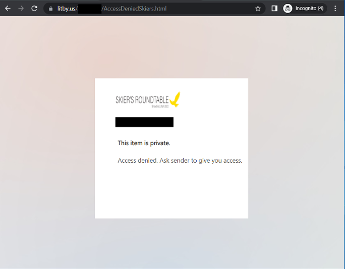 図10：偽のログインフローの後に表示される「アクセスが拒否されました」というメッセージ