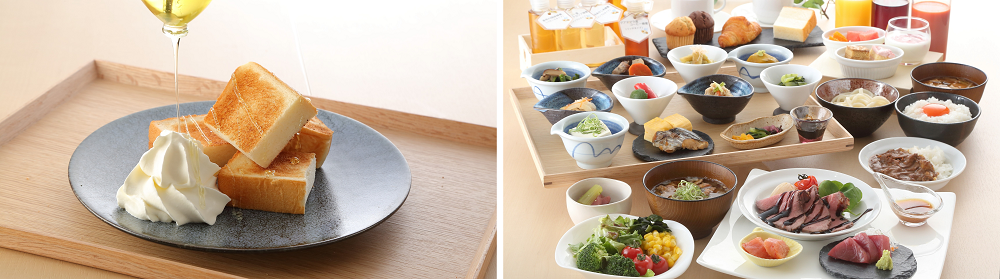 ビジネスカテゴリ2位 大阪府「ホテルビナリオ梅田」の「高匠」食パン、朝食ビュッフェ（一例）