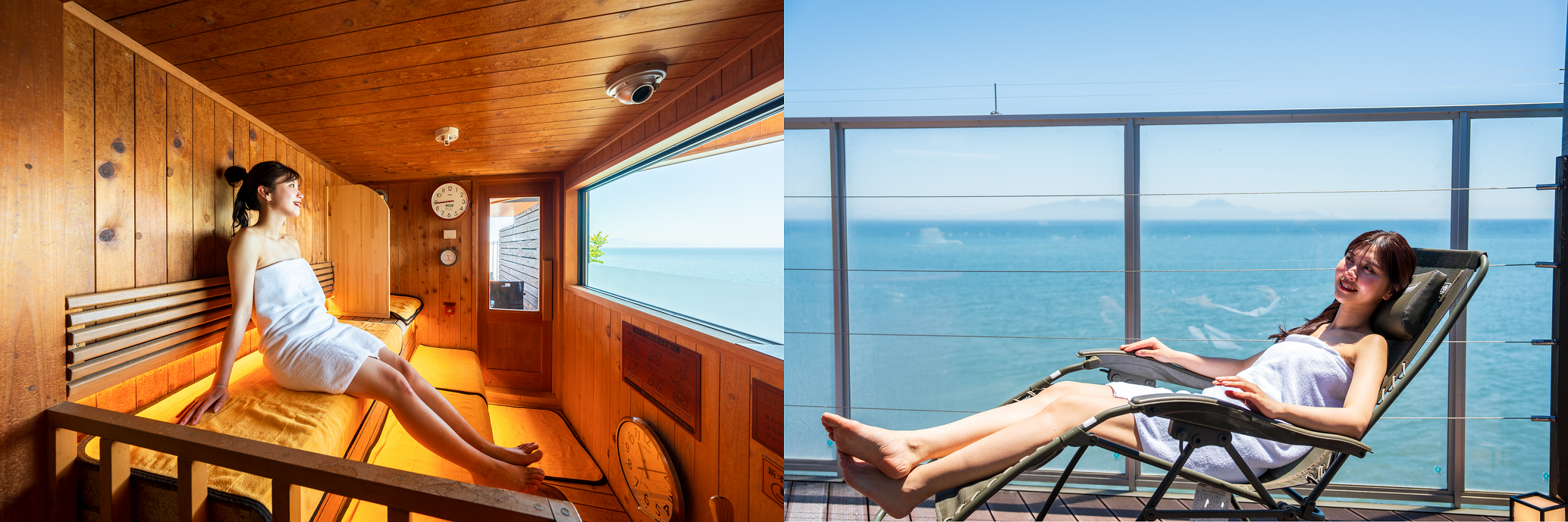 2位「海のサウナ＆スパリゾート　本と旅する　島原温泉　ホテル南風楼」のサウナ、「ととのいテラス」（一例）