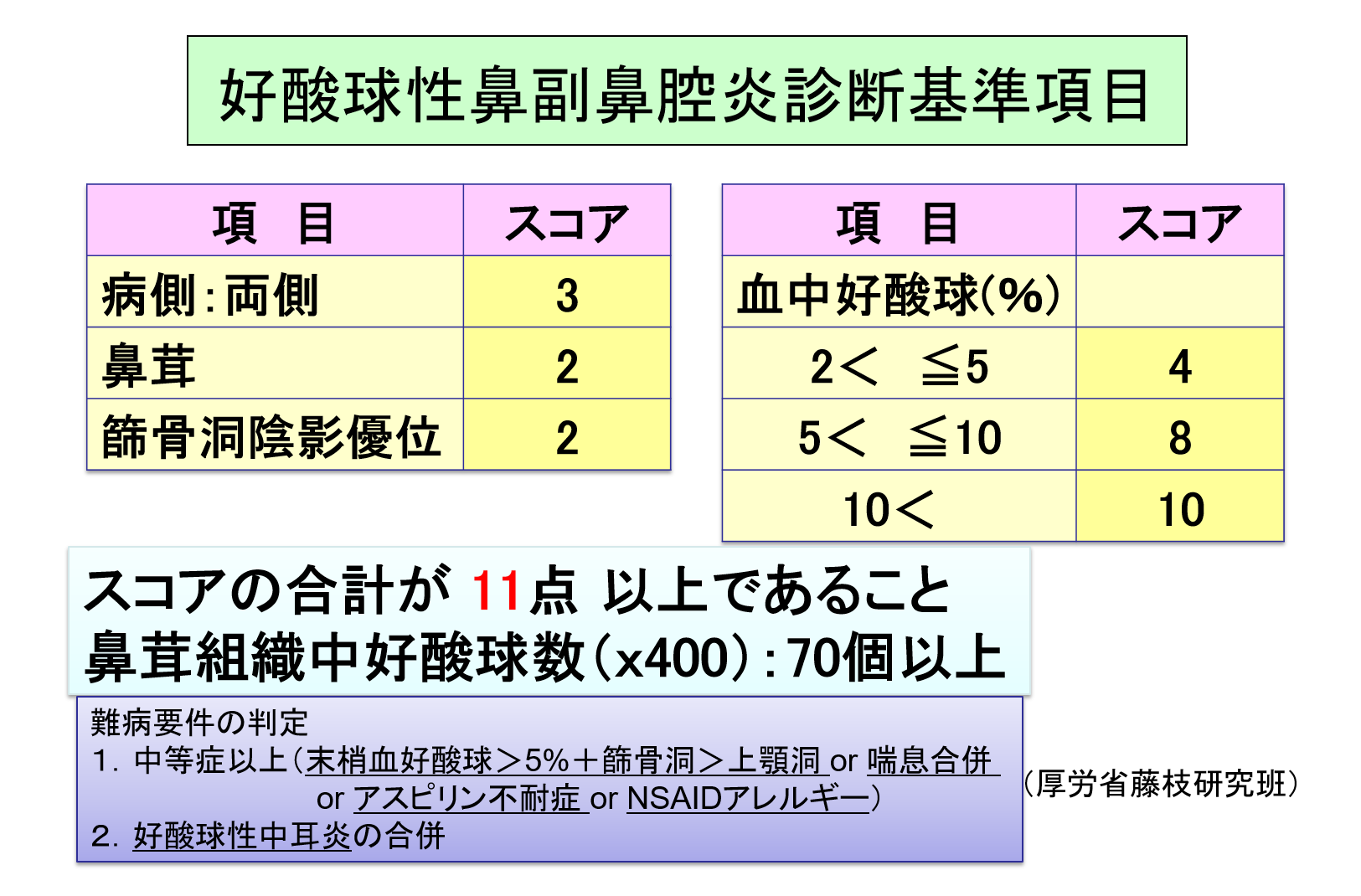 好酸球性鼻副鼻腔炎診断基準項目