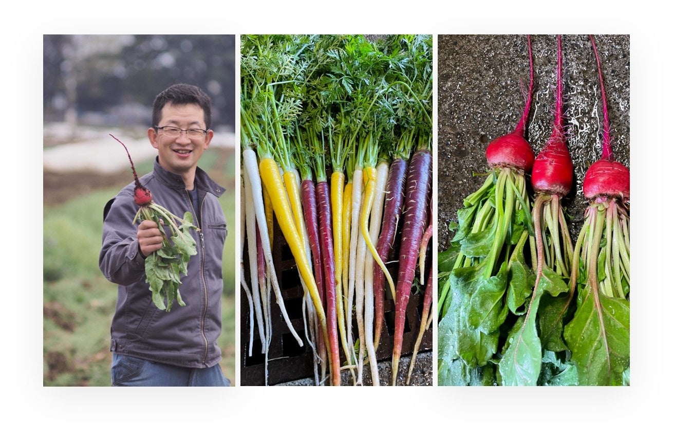 「カラフル野菜の小山農園」農夫　小山三佐男さん　旬の色鮮やかなハーモニー人参・渦巻ビーツ