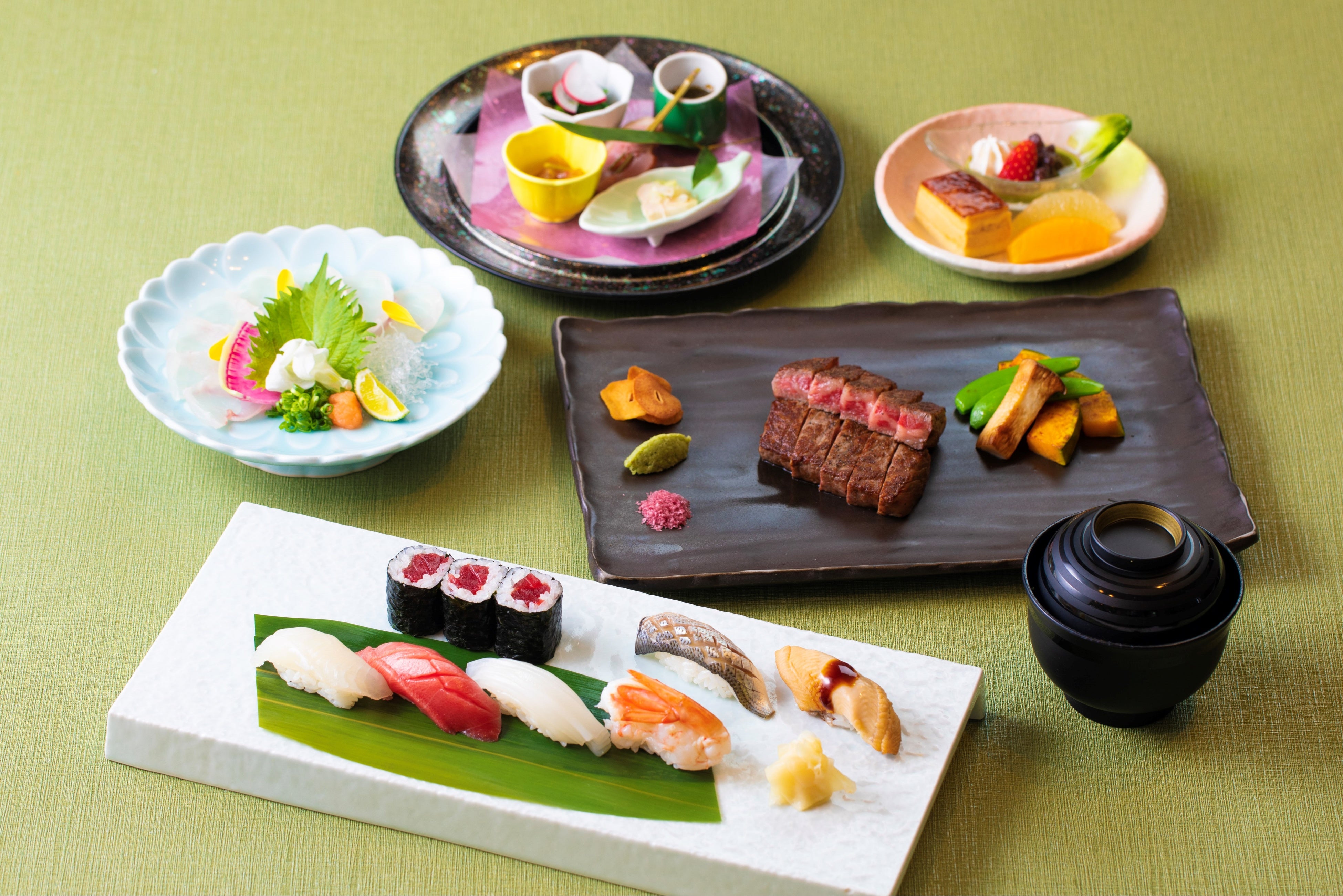 レストラン「味街道 五十三次」の寿司＆和牛ステーキコース