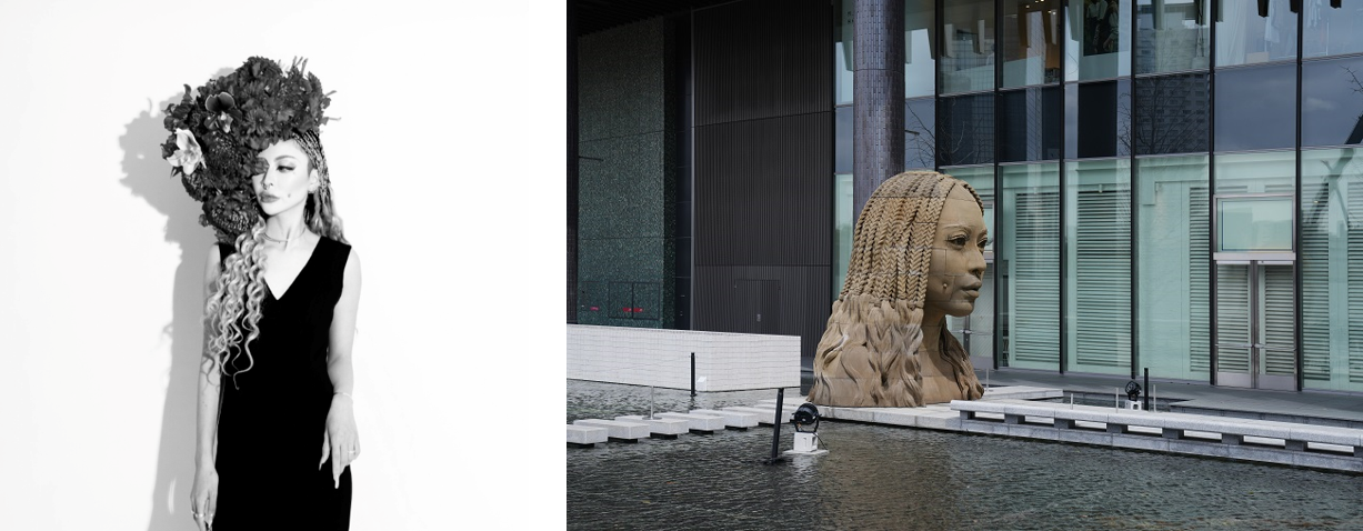 ▲アーティスト R E M A、展示中の作品  「FOREIGIN MATTER Sand in woman：異物： 砂の女」