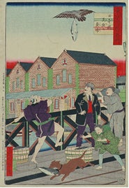 東京滑稽名所　日本橋天地の魚市 歌川広重(三代)　明治16年（1883）