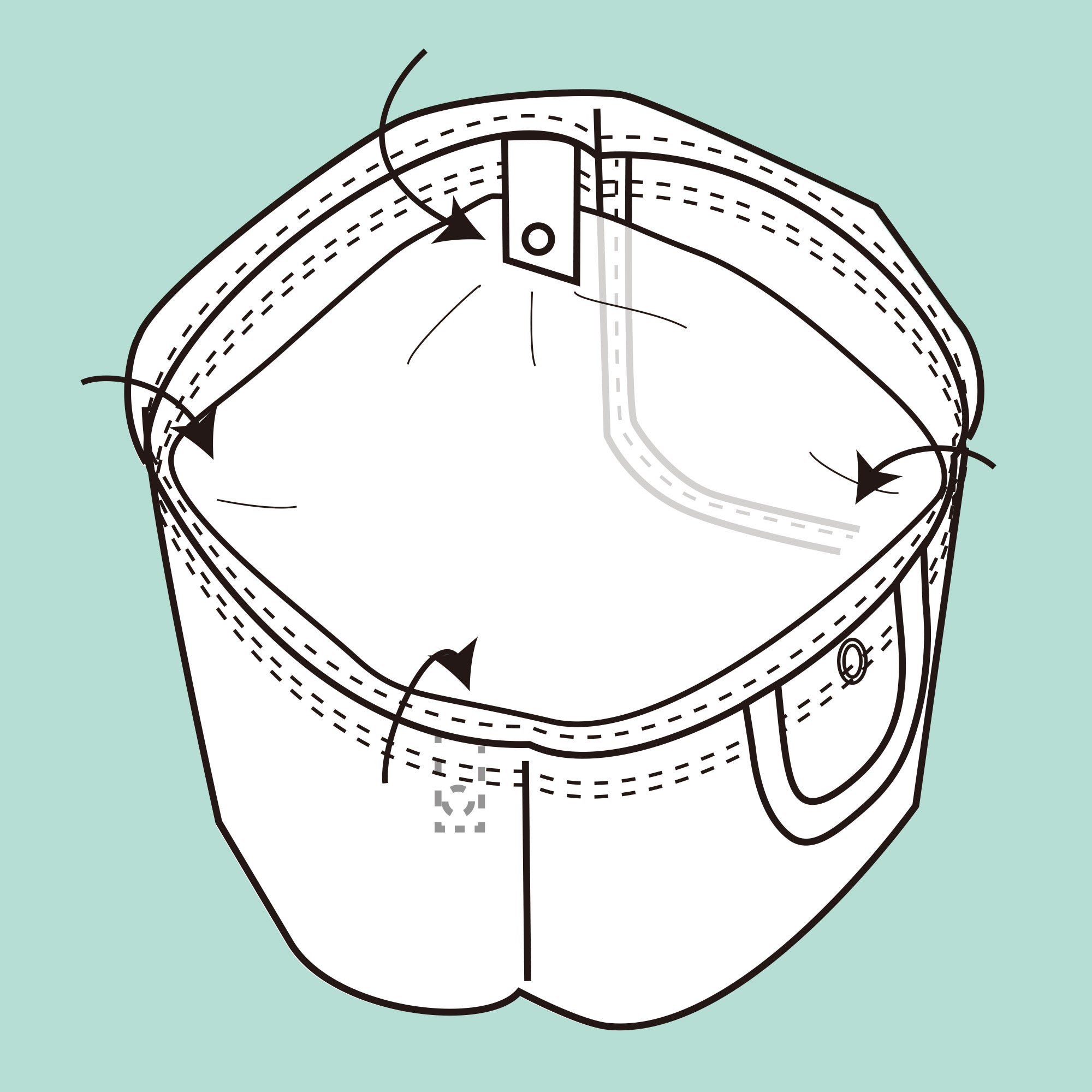 内側の4箇所のホックでポリ袋を留められます