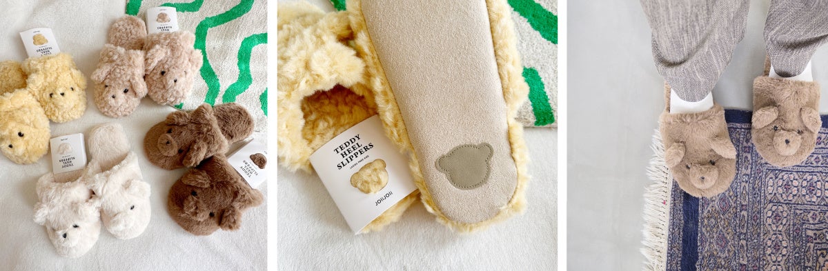 ふわふわの履き心地。パッケージにもテディシルエットが。
