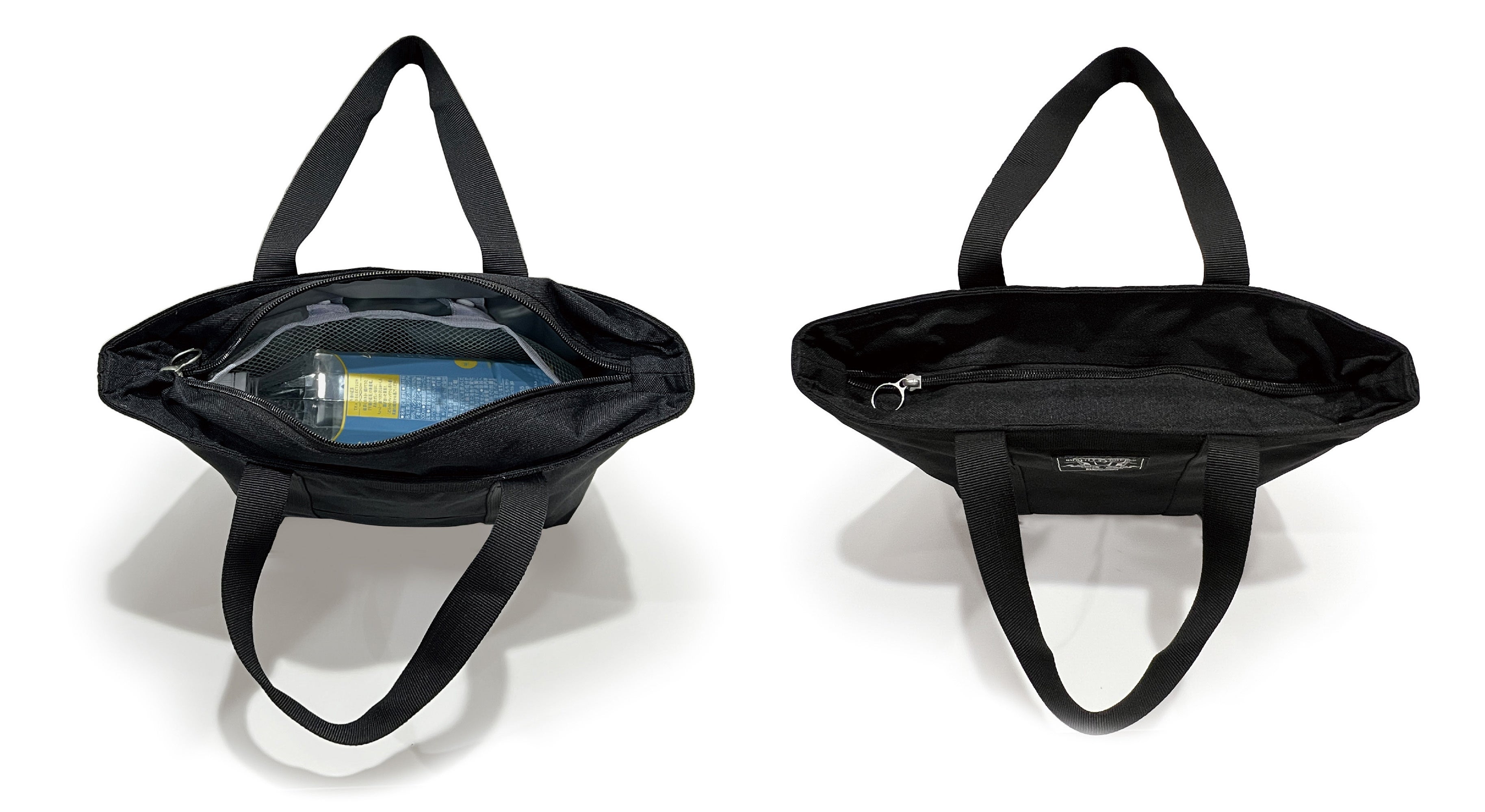 凍らせたペットボトルを保冷材として使うときに便利なメッシュポケット付き。ホックで留めてボトルを中吊りにして、お弁当を上から冷やすことができます。