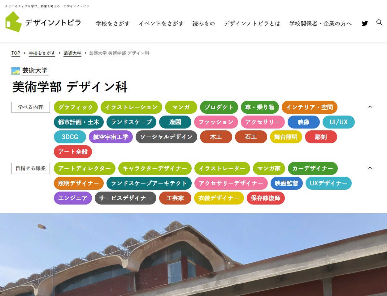 右：学校の学部学科紹介。タグ付けすることで、横断的に検索可能に。