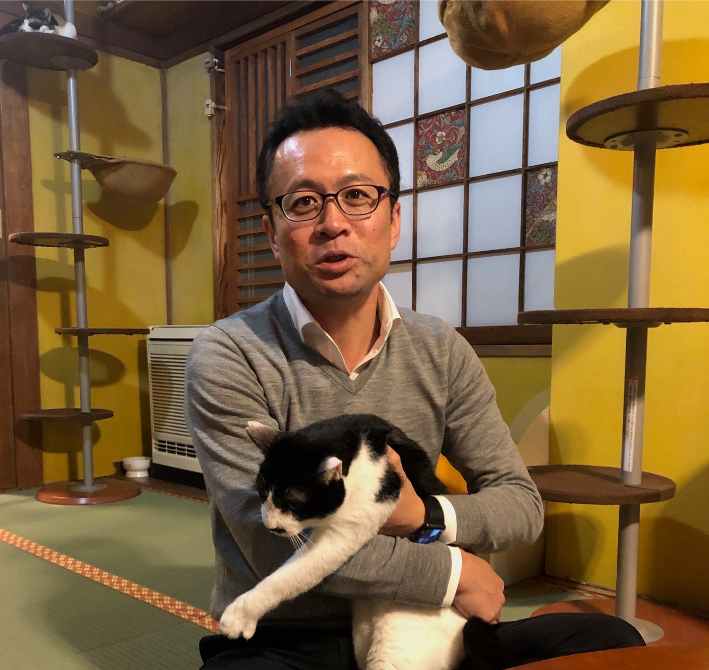 株式会社トレッタキャッツ 代表取締役社長 堀宏治 ネコリパブリックの運営する保護猫カフェにて撮影