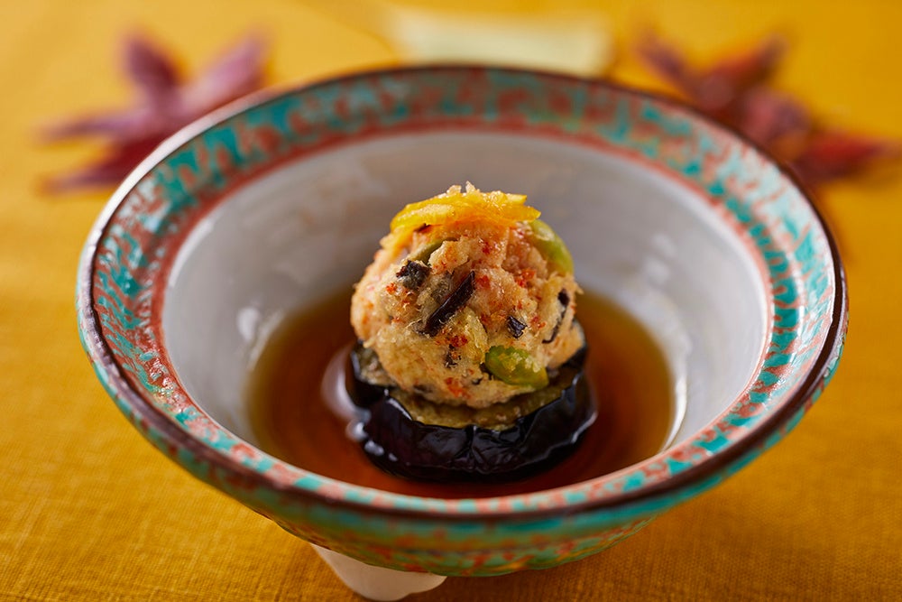 蟹丸と秋茄子煮合わせ