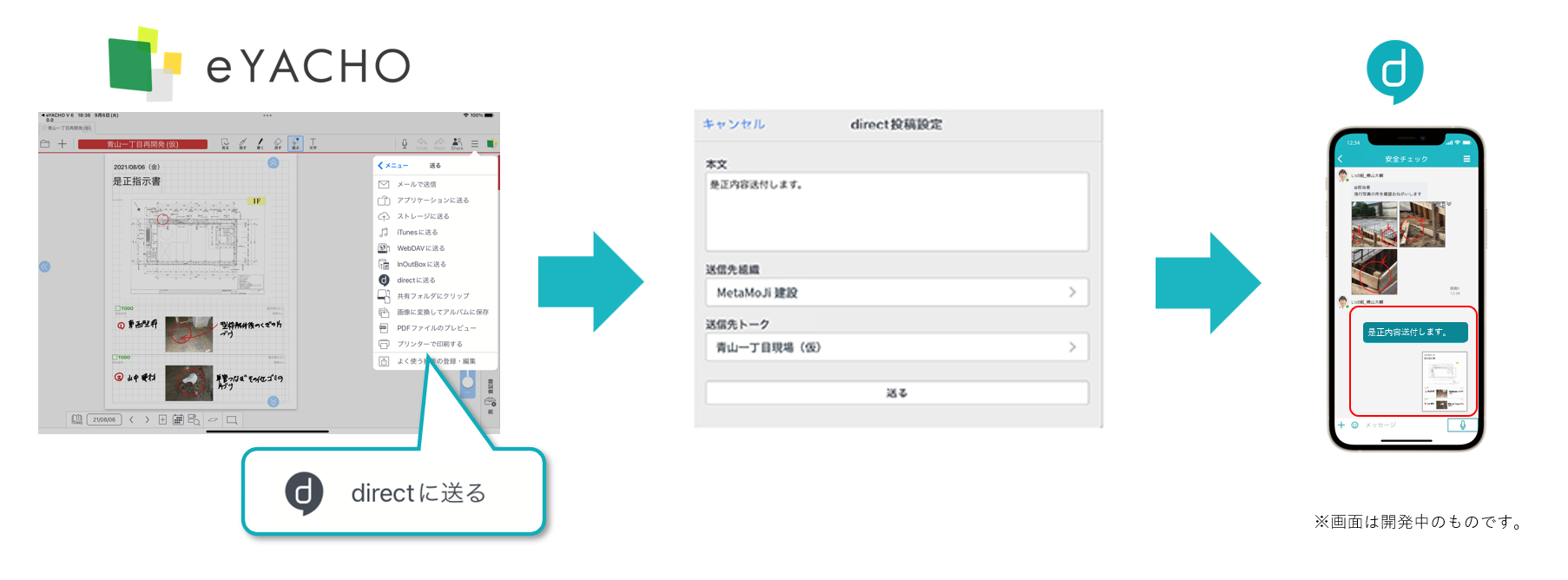 「directで送る」ボタンで共有