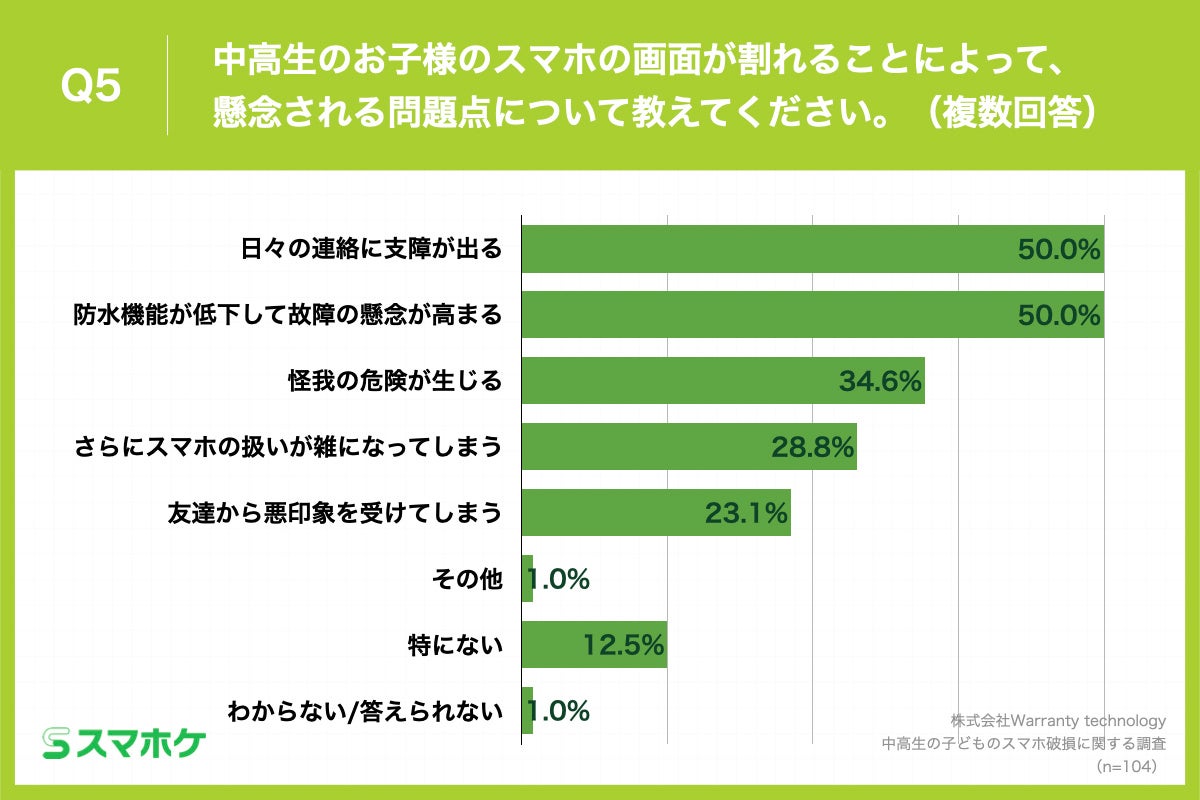 Q5.中高生のお子様のスマホの画面が割れることによって、懸念される問題点について教えてください。（複数回答）