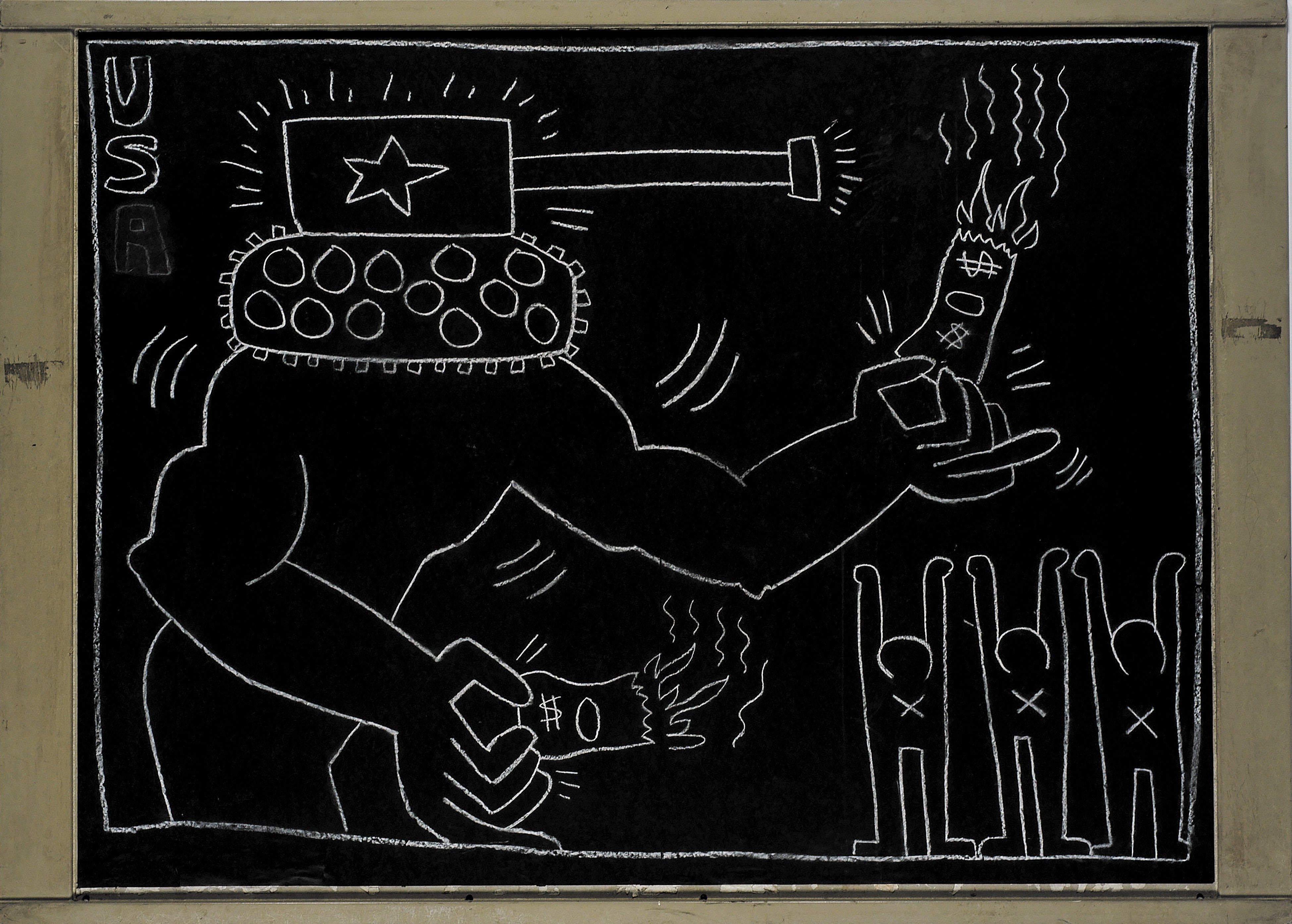 5　ヘリングを一躍有名にしたプロジェクト「サブウェイ・ドローイング」は、ニューヨーク市地下鉄で1980年から約5年間制作された。  《無題（サブウェイ・ドローイング）》、1981-83年