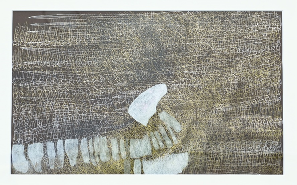 昨年の「産経はばたけアート公募展2021」大賞に輝いた古谷吉倫さん（大阪府泉佐野市）の作品「ヒトとワニとトカゲがおりました」