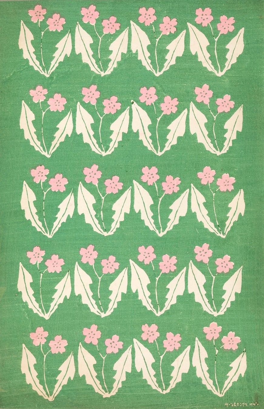 《千代紙「桜草」》(みなとや版)夢二郷土美術館蔵