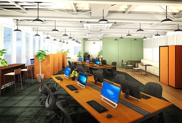 完成予想内観パース（プラス株式会社によるオフィス内装デザインプラン）　※イメージであり、実際とは異なる場合があります。