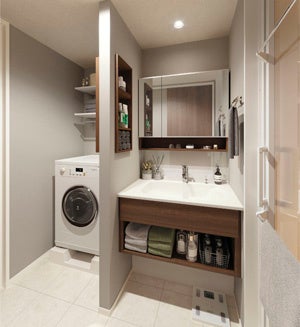 収納も充実した洗面空間