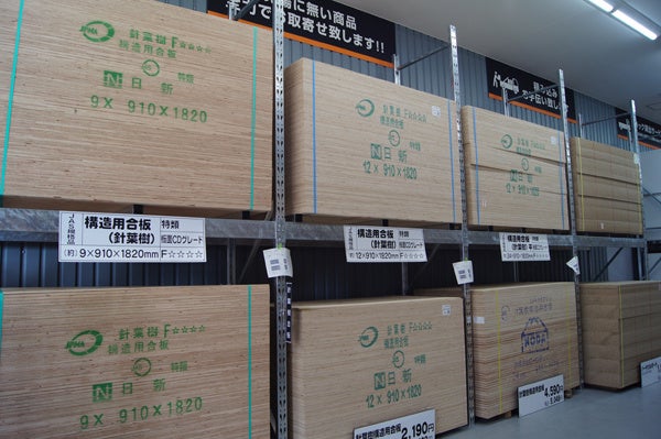 「入口前に集中させた合板」