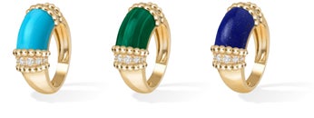 ペルレ クルール リング(イエローゴールド、ターコイズ、ダイヤモンド)、(イエローゴールド、マラカイト、ダイヤモンド)、 (イエローゴールド、ラピスラズリ、ダイヤモンド)