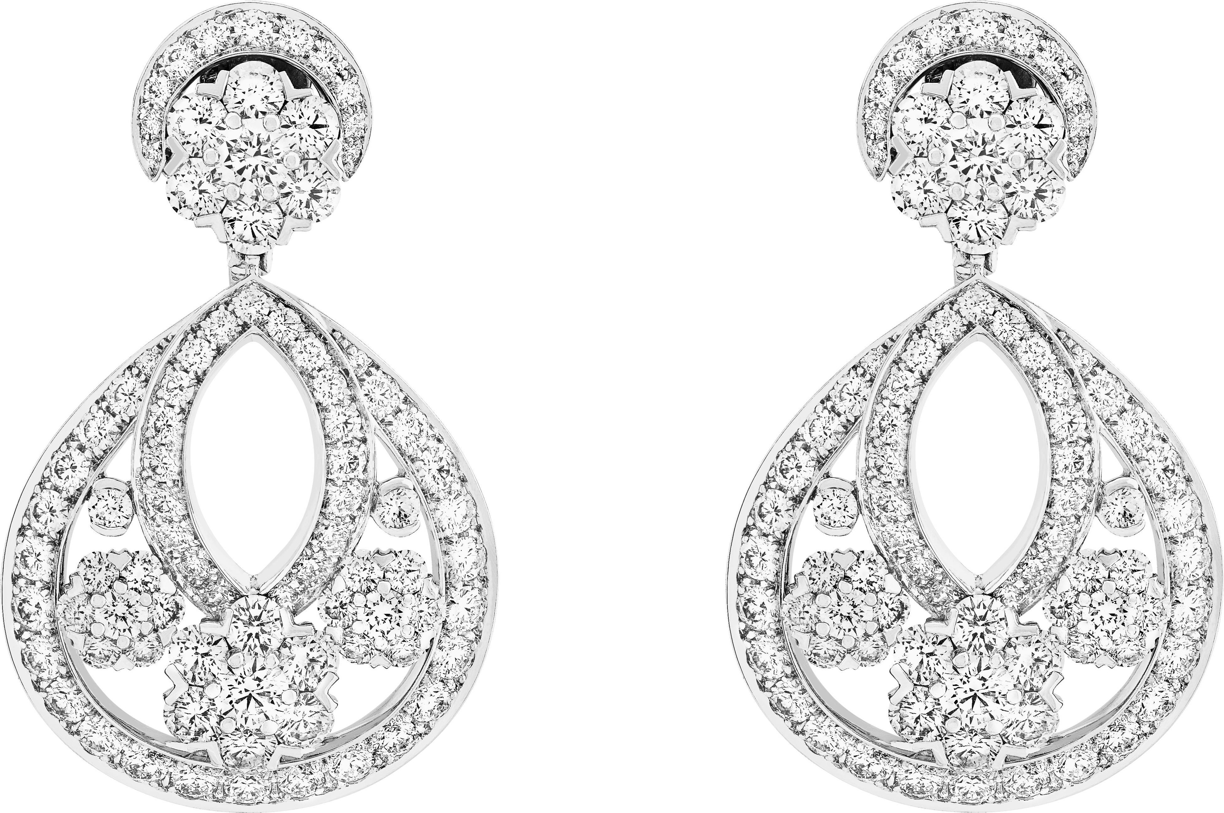 スノーフレイク イヤリング、 プラチナ、ホワイトゴールド、ダイヤモンド