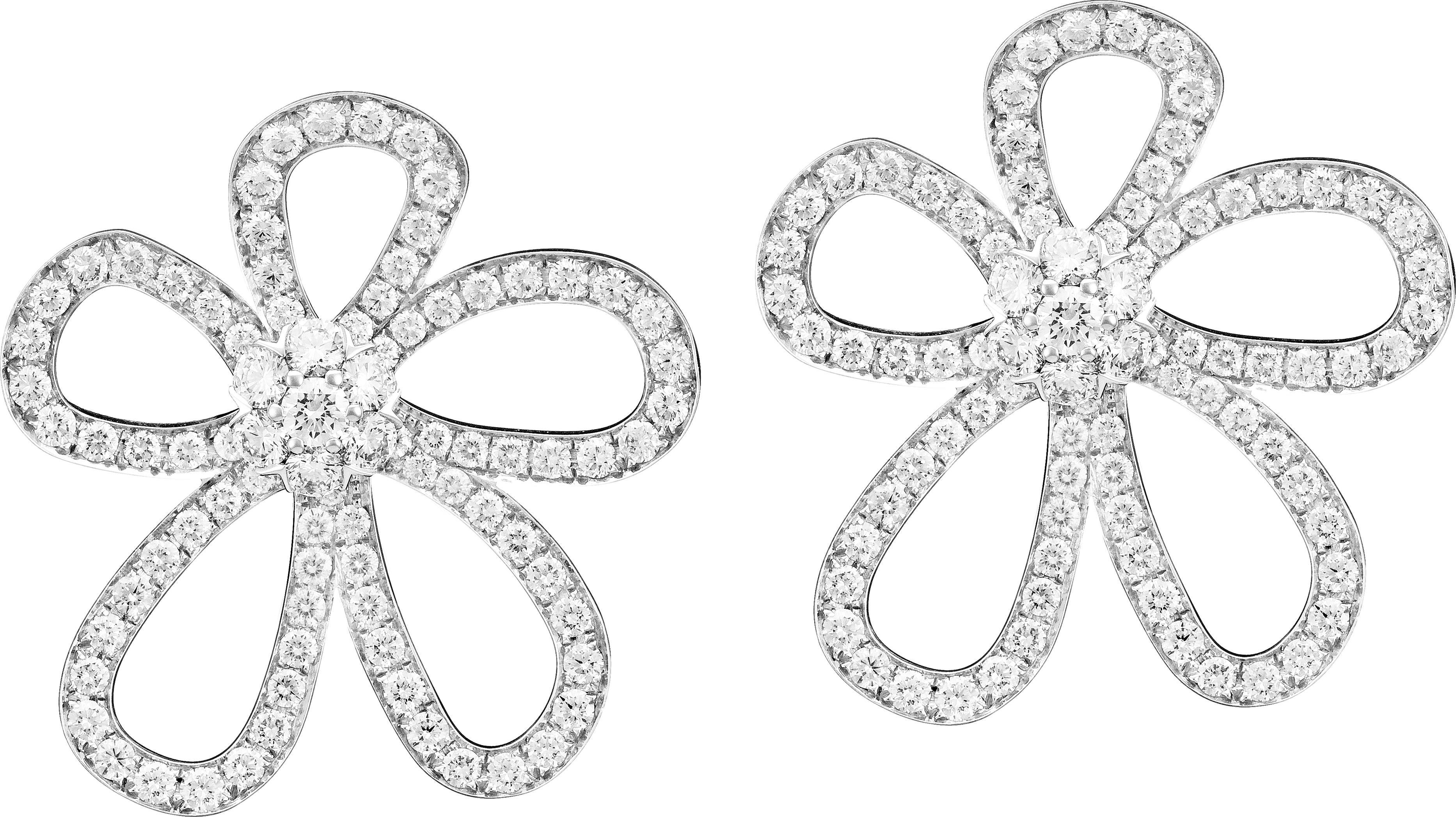 フラワーレース イヤリング ホワイトゴールド、ダイヤモンド