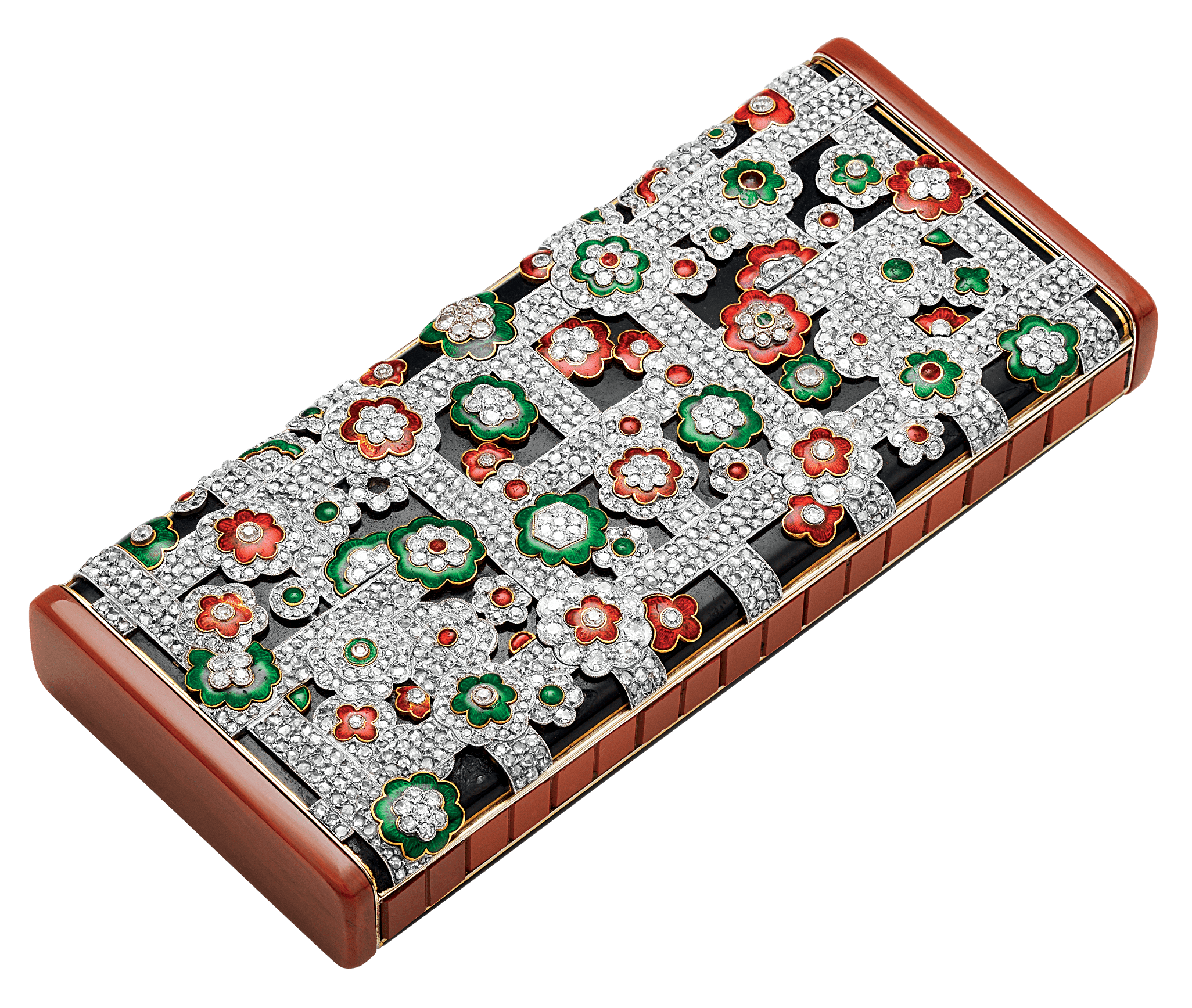 ミルフィオリ ヴァニティケース、1928年（ホワイトゴールド、イエローゴールド、 ジャスパー、エナメル、ダイヤモンド ／ ヴァン クリーフ＆アーペル コレクション）