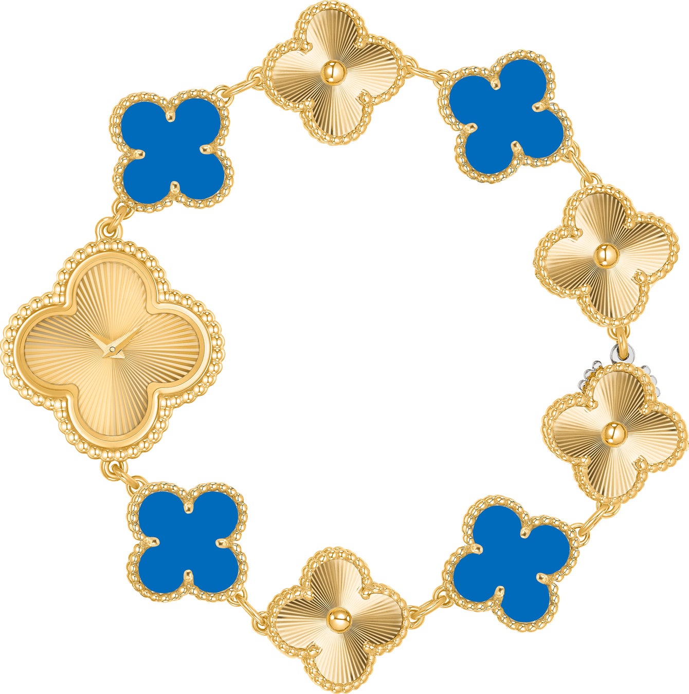 スウィート アルハンブラ ウォッチ(イエローゴールド、ギヨシェ イエローゴールド、 ブルーアゲート、スイス製クォーツムーブメント)