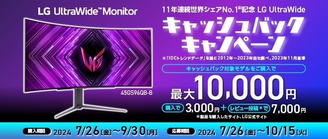 LG UltraWideモニター最大1万円キャッシュバック!レビュー投稿でさらに7 LG UltraWideモニター最大1万円キャッシュバック!レビュー投稿でさらに7