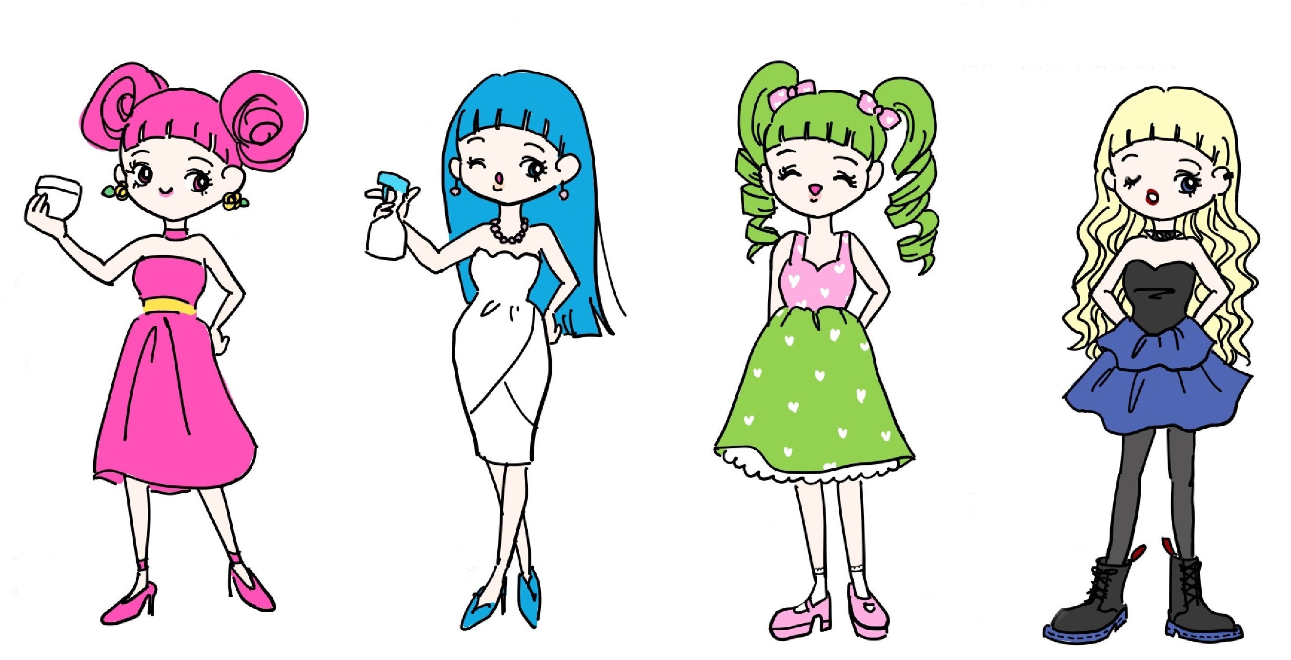 左から可憐な 無虫かおりさん、爽快な 無虫かおりさん、爛漫な 無虫かおりさん、強気な 無虫かおりさん