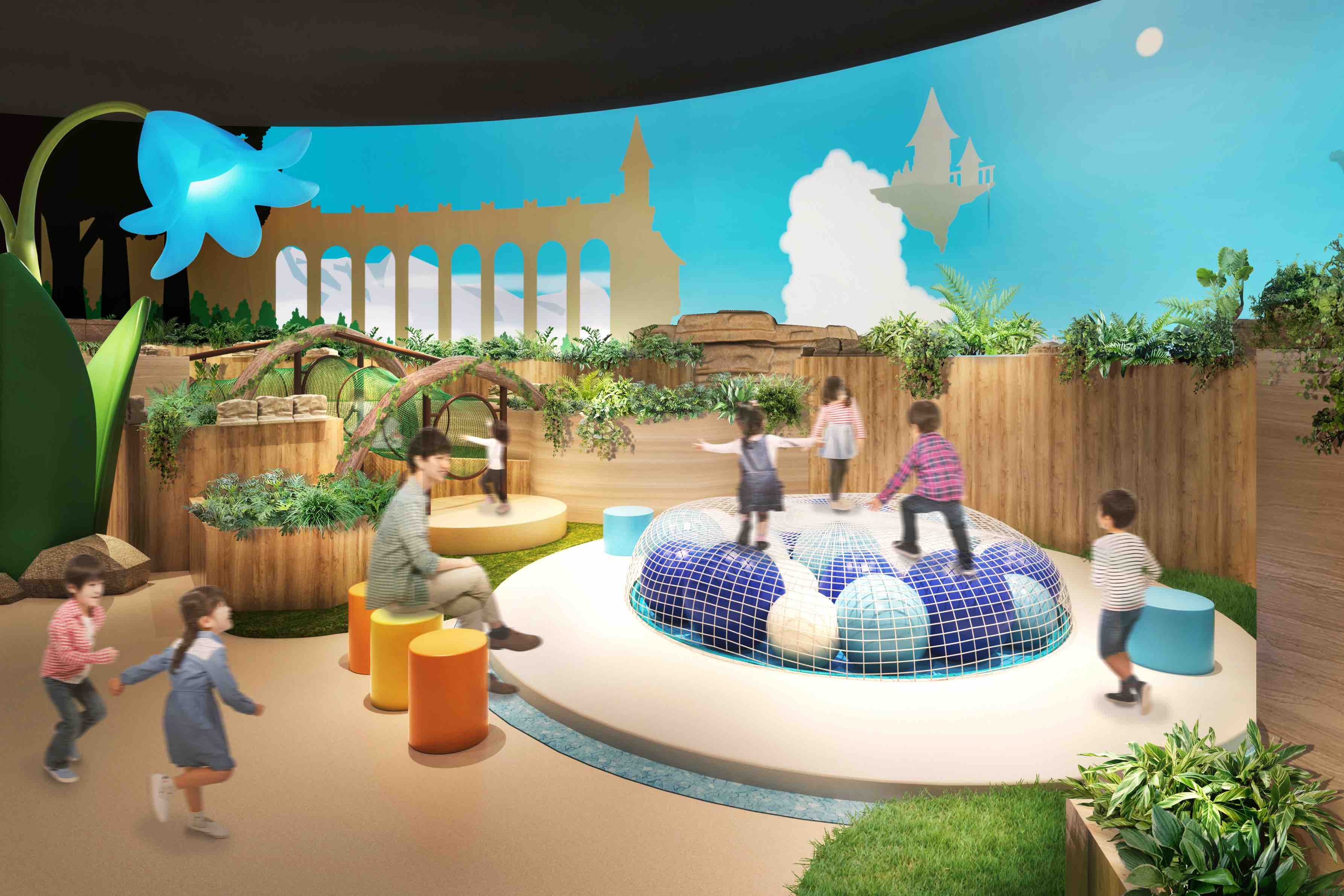 奥：木の根のトンネル  手前：森の木の葉ホッピング