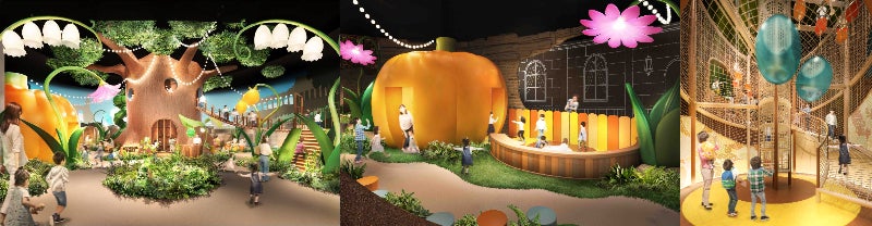 中央：かぼちゃのおうち（乳児利用可能スペース）右：“はじまりの木”の中