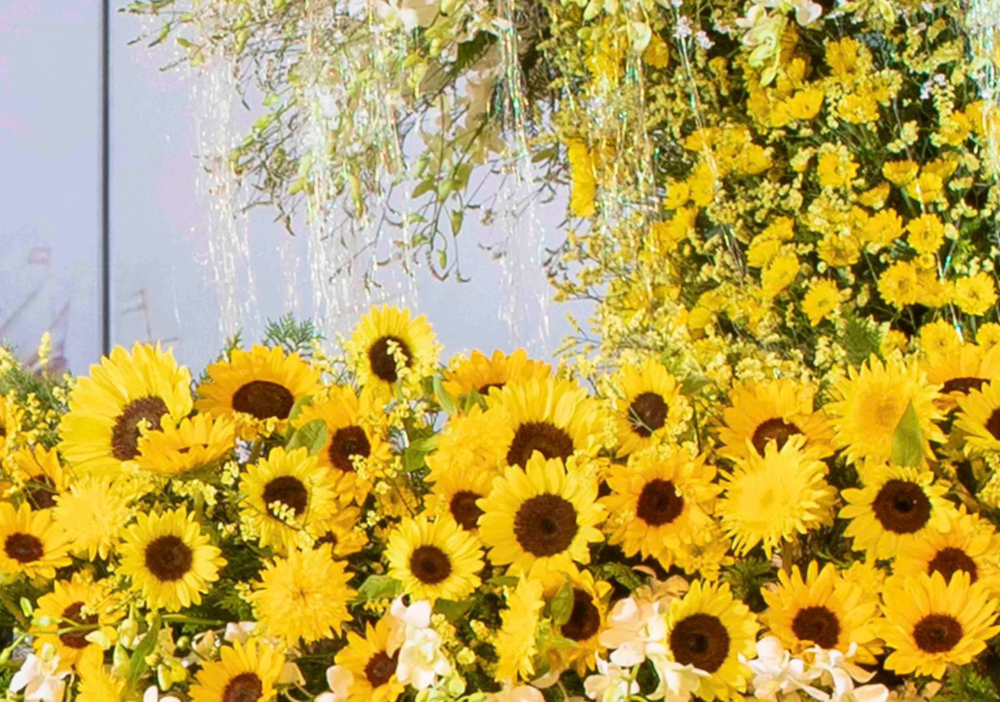 屋内のため日差し回避にもなる「フラワーパサージュ」では、ひまわりを使ったフラワーアートが楽しめます。