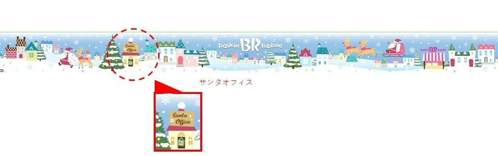 ケーキのフイルムにはサンタオフィスからみんなにプレゼントを届けにいく様子が描かれているストーリー仕立てになっています。