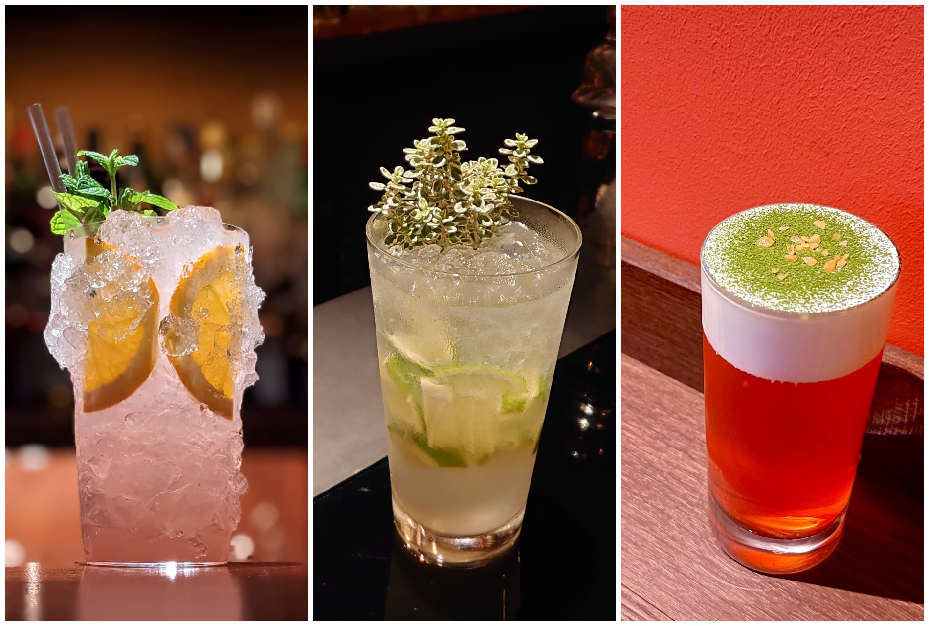 カクテル 左から raisin(小倉)、バー倉吉 大名(大名)、BAR 010 (住吉)