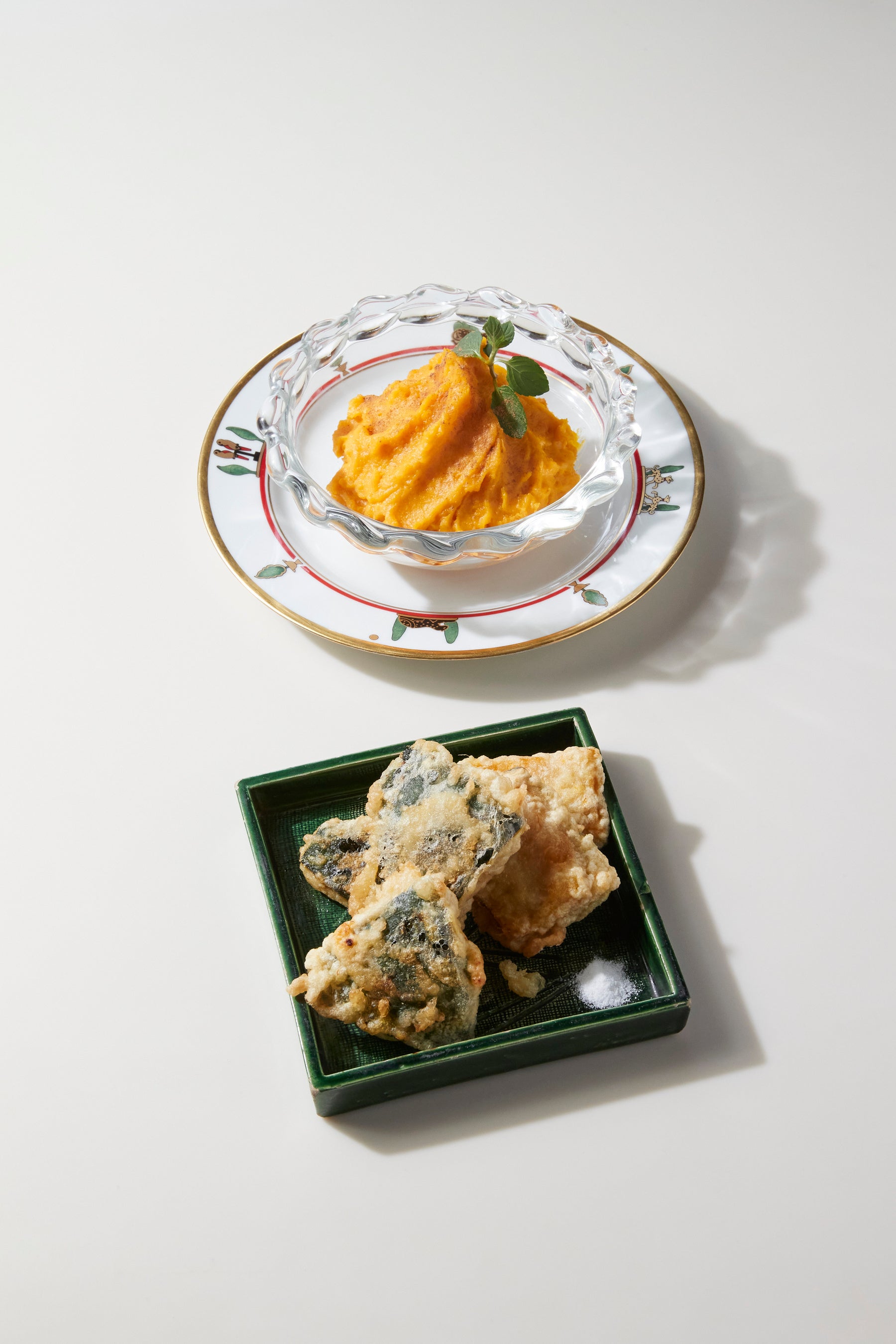 スイーツ感覚の「３時のかぼちゃ（上）」、皮が美味しい「かぼちゃの皮り天（下）」