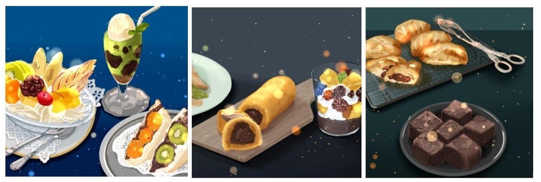 見て癒される、ゆであずきを使ったスイーツの描き下ろしイラスト