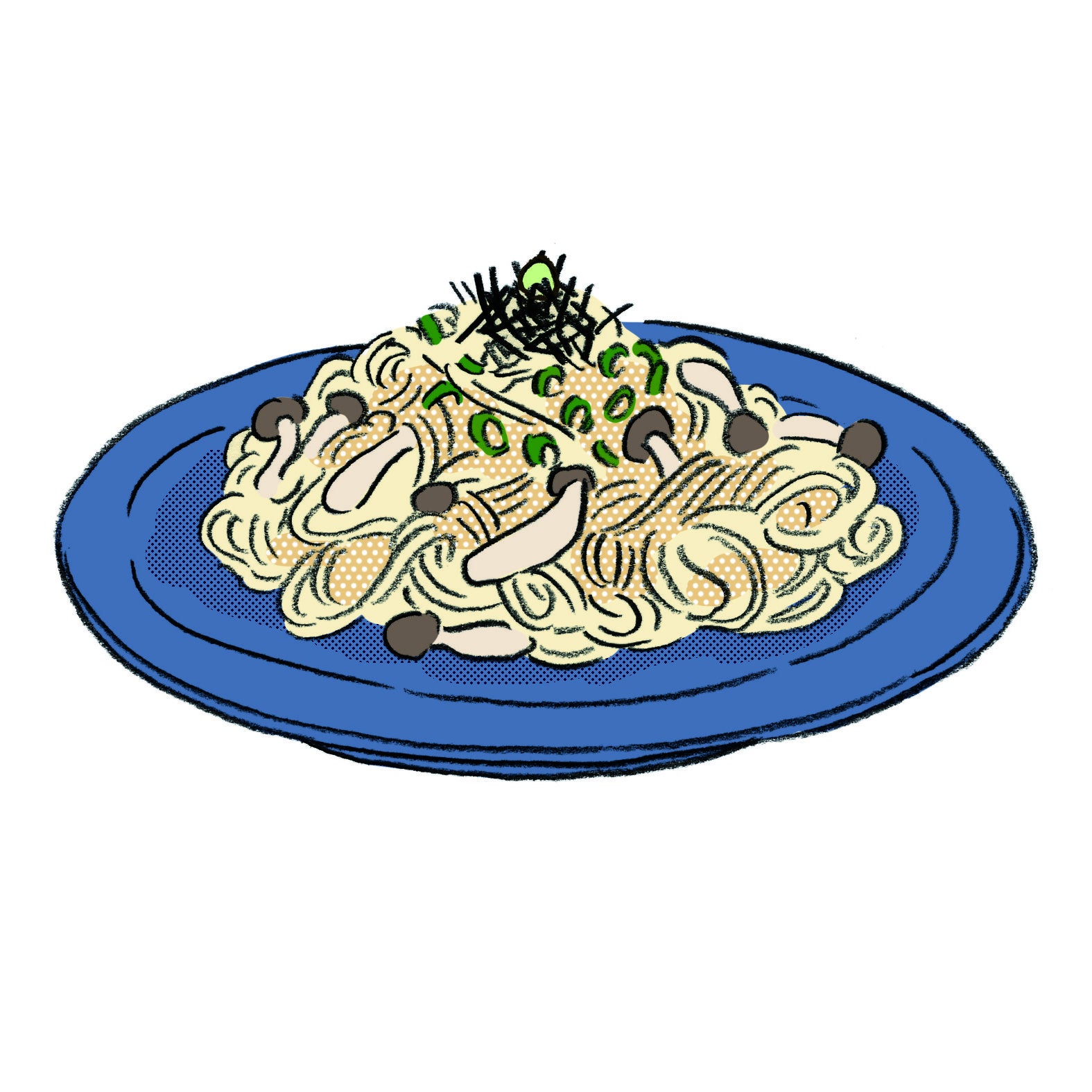 わさび和風パスタ しょうゆベースの和風パスタに、刻みのりと本わさびを添えて。