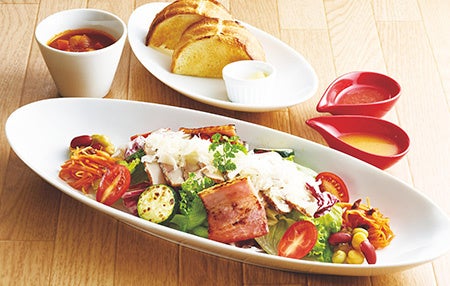 蒸し鶏と彩り野菜のカフェサラダ