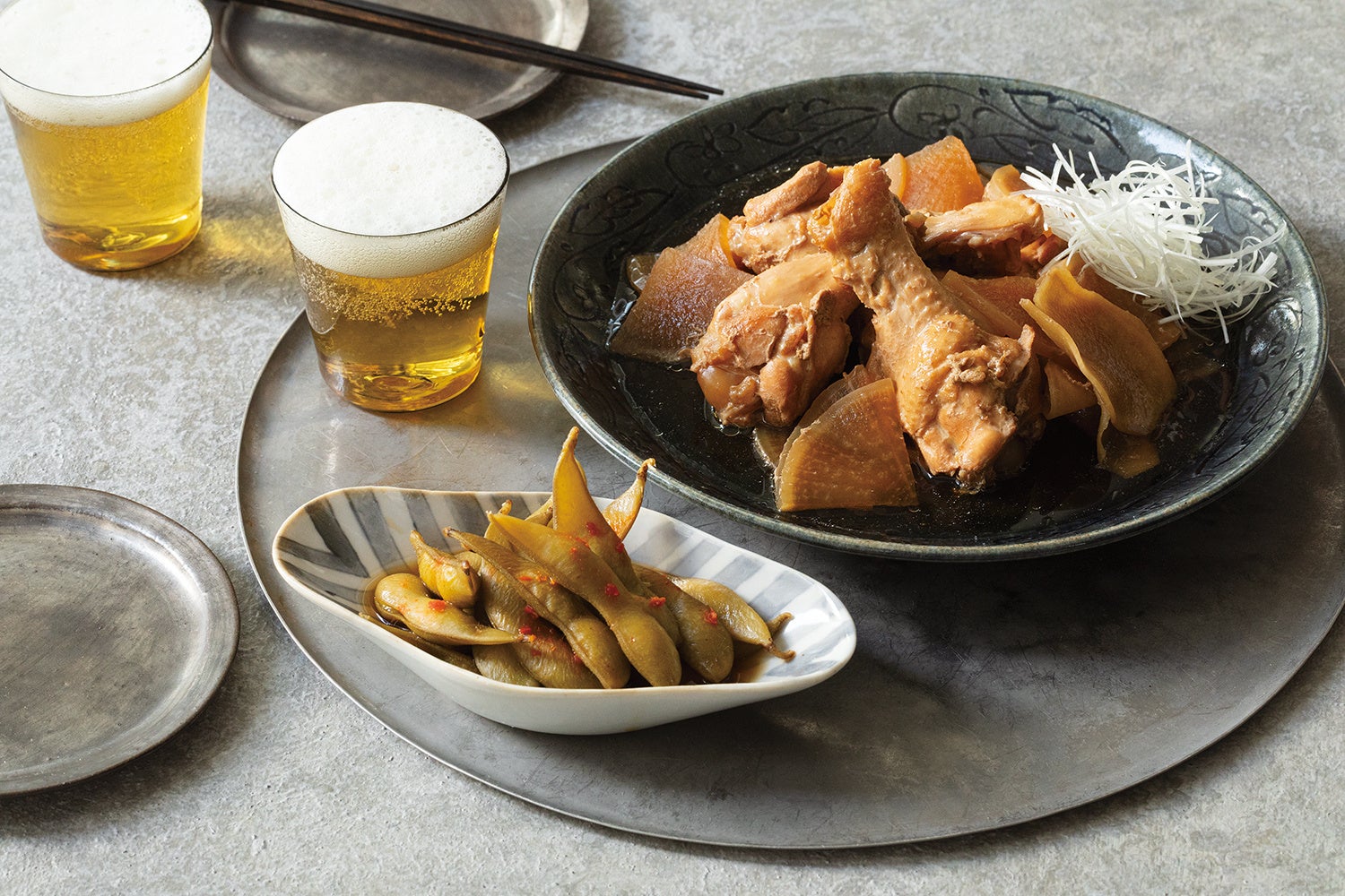 手羽元と大根の照り煮&枝豆