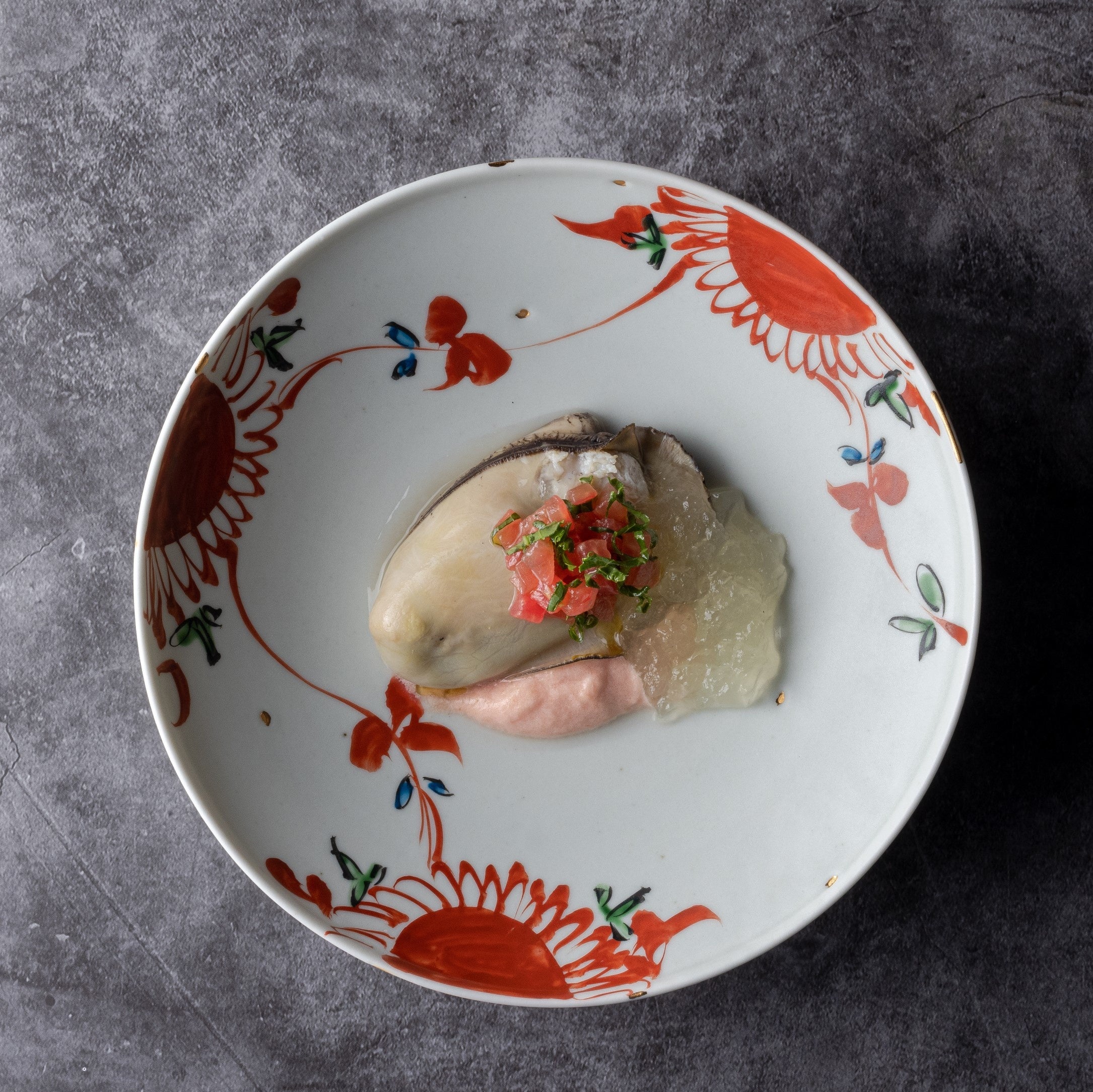 岩牡蠣のヴァプール、クリアなトマトのジュレとクーリ