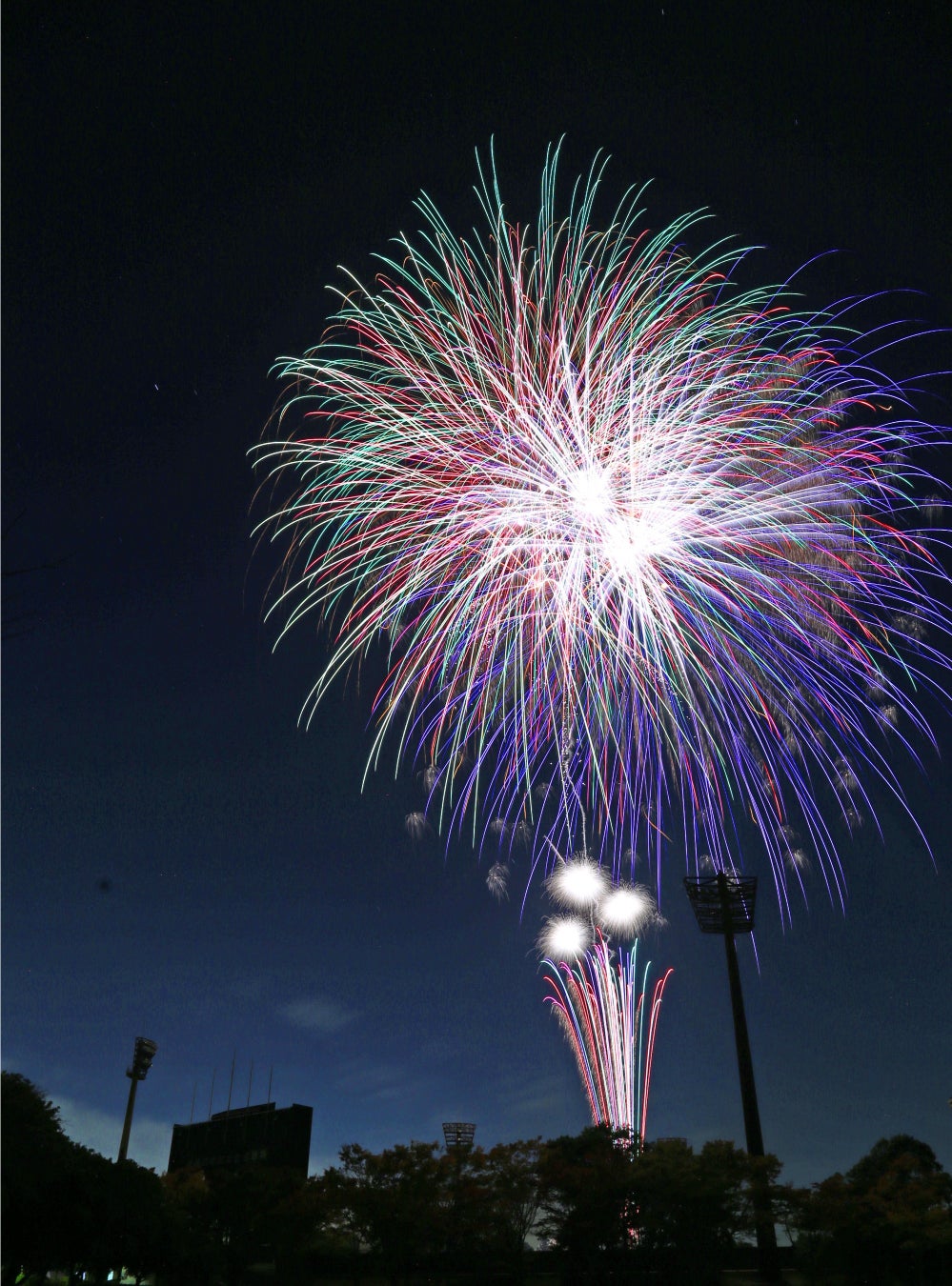 長嶋茂雄岩名記念球場の打上げ花火(昨年の様子)