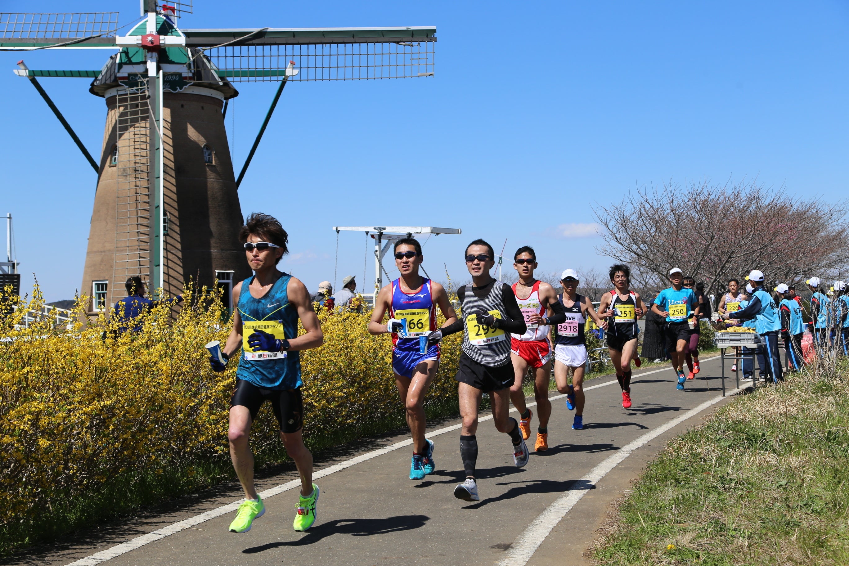 オランダ風車のそばを快走！（佐倉マラソンのようす）