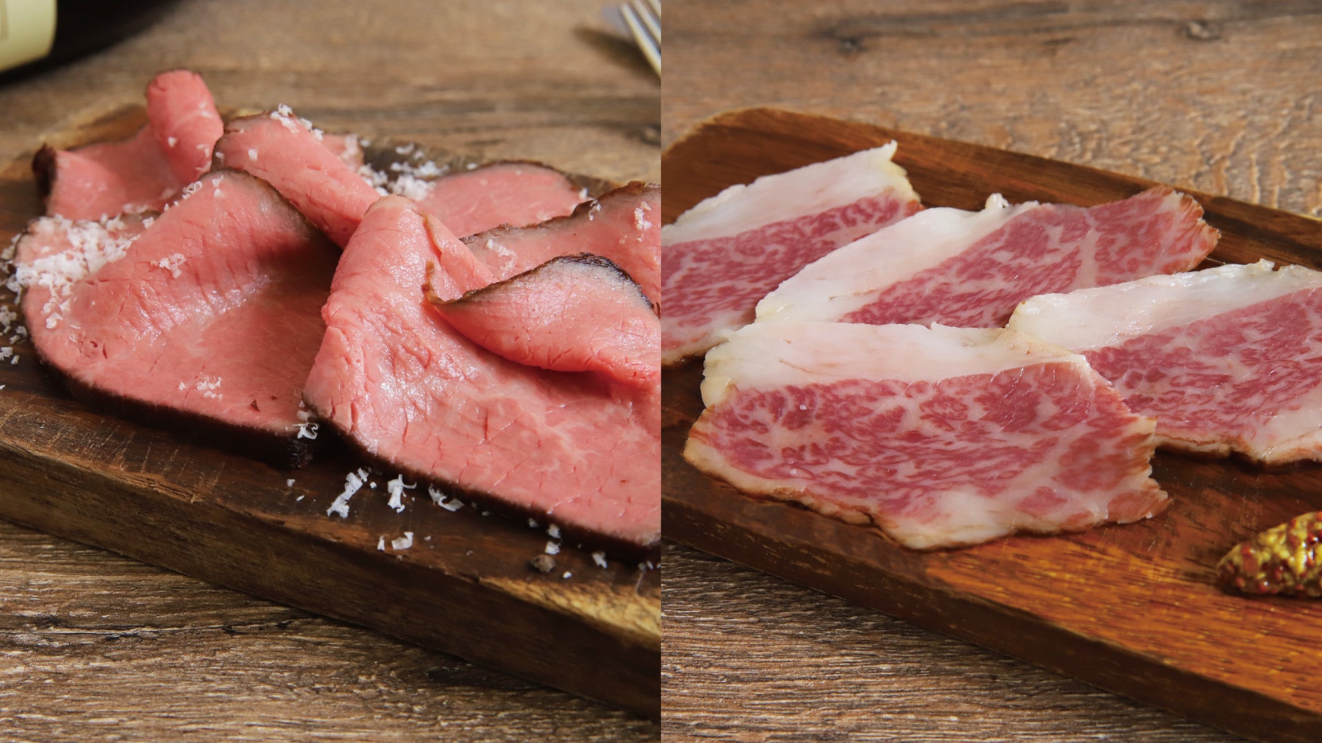 神戸牛ローストビーフ　1320円　／　神戸牛バラ肉のベーコン　1320円