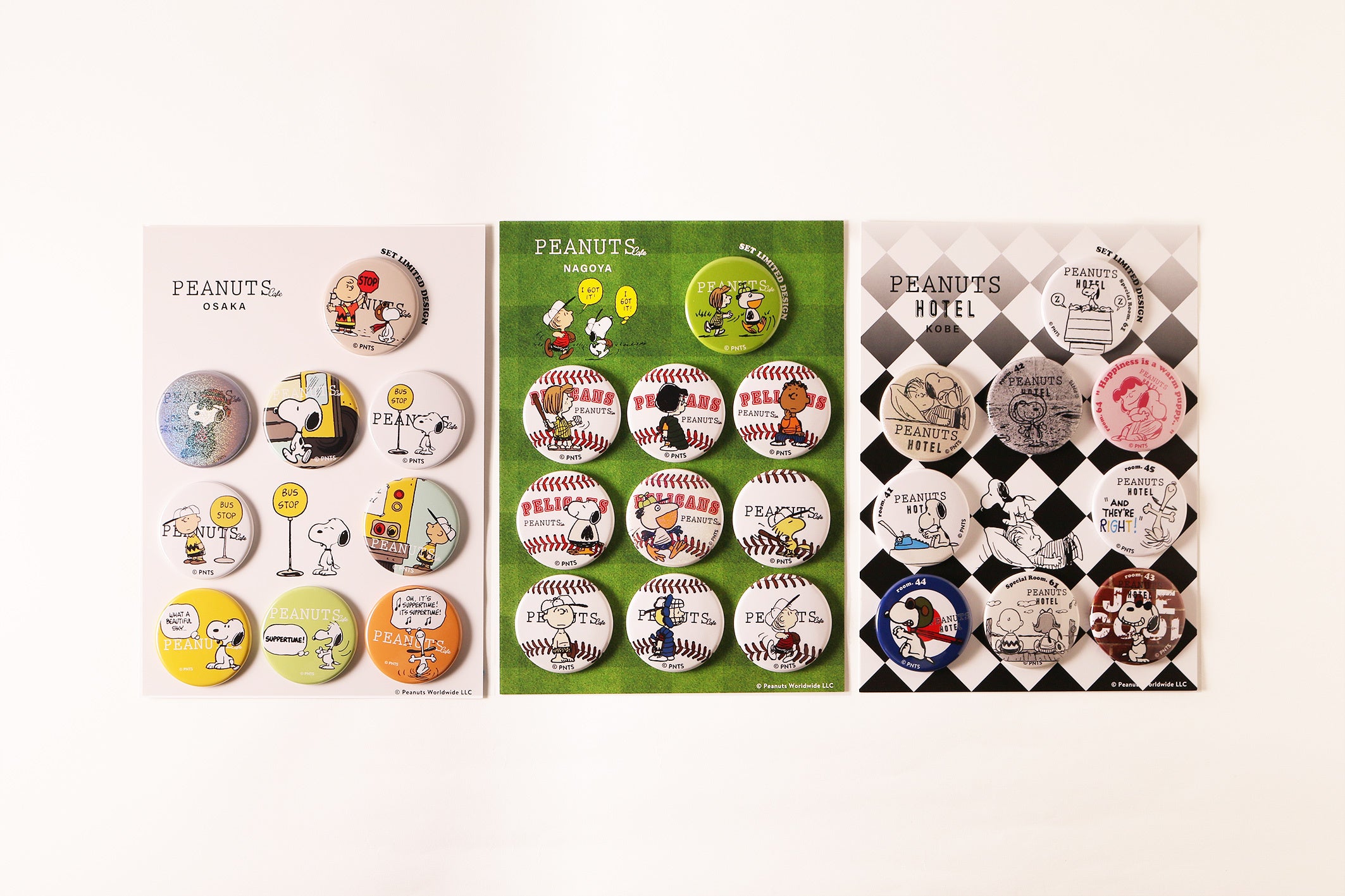 ※画像はイメージです。左から大阪店、名古屋店、PEANUTS HOTEL 