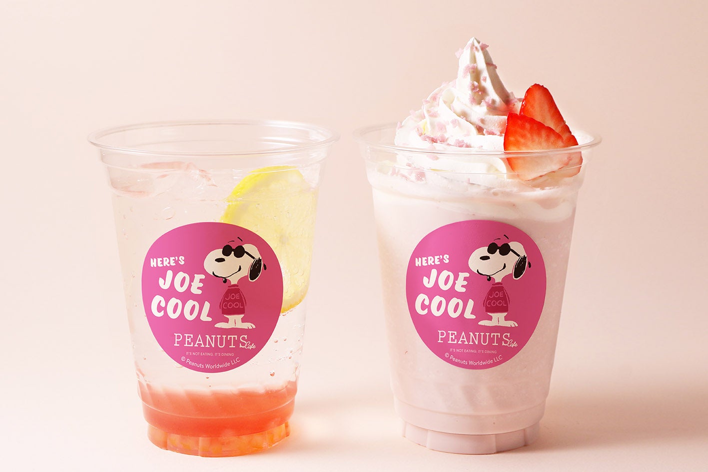 左：さくらレモネード 右：さくらストロベリーミルクセーキ　(C) 2024 Peanuts Worldwide LLC