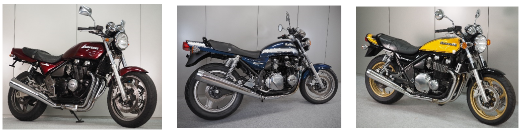 （左）Kawasaki ZEPHYR 400x   （中央）Kawasaki ZEPHYR 750   （右）Kawasaki ZEPHYR 1100