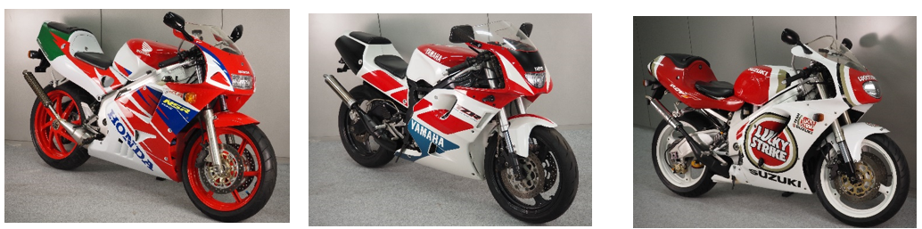 （左）HONDA NSR250R  （中央）YAMAHA TZR250R  （右）RGV-Γ250SP